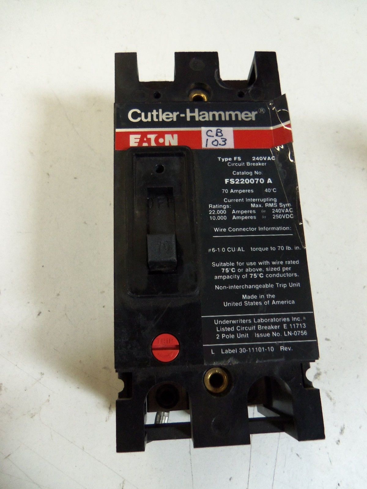 CUTLER HAMMER CIRCUIT BREAKER FS220070 *USED*