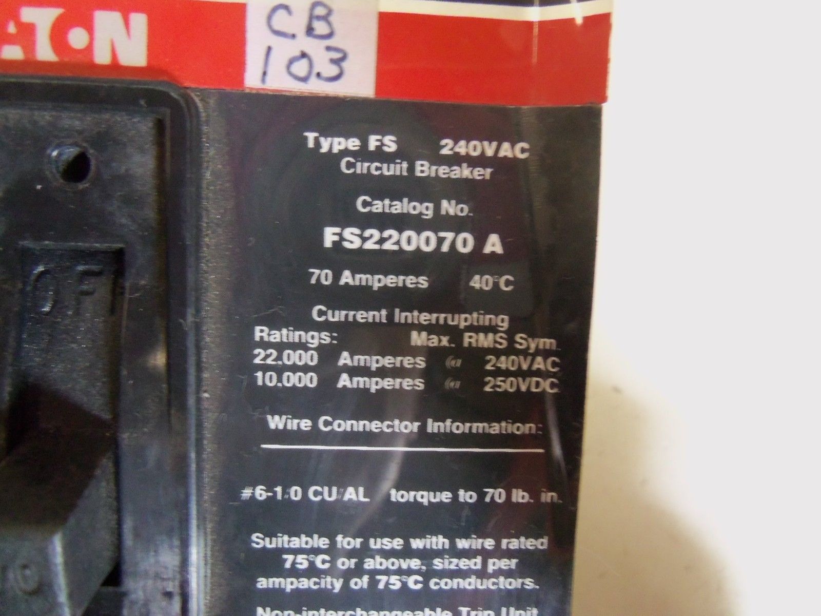 CUTLER HAMMER CIRCUIT BREAKER FS220070 *USED*