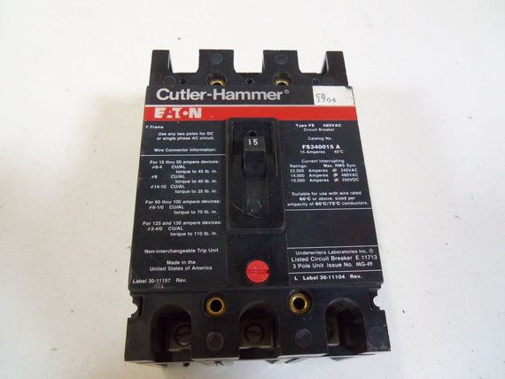 CUTLER HAMMER CIRCUIT BREAKER FS340015 *USED*