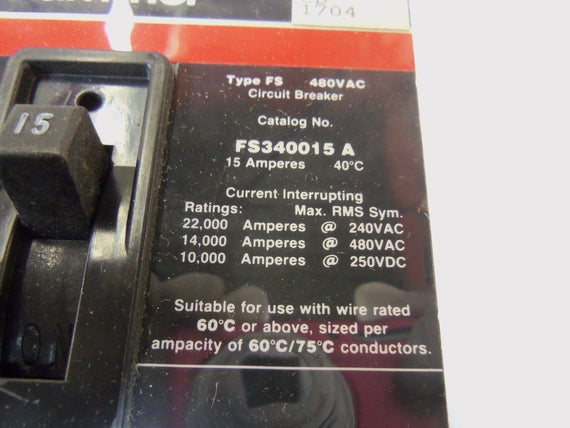 CUTLER HAMMER CIRCUIT BREAKER FS340015 *USED*