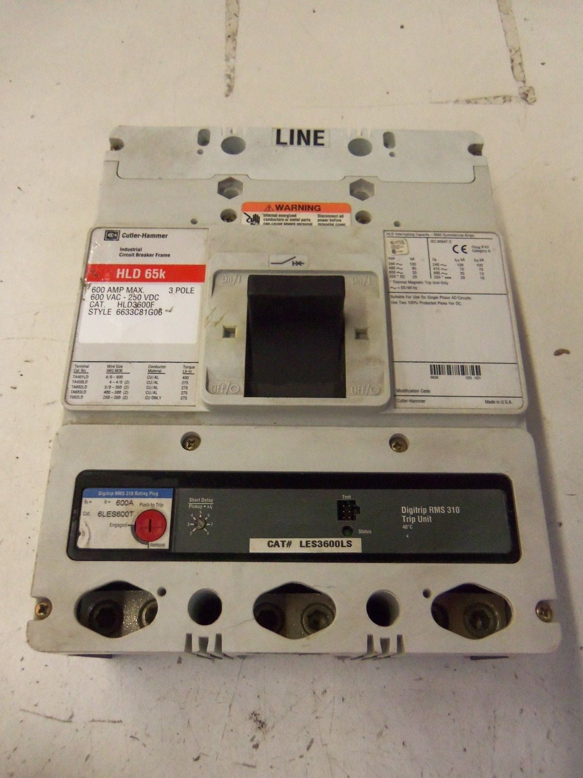 CUTLER HAMMER CIRCUIT BREAKER  HLD3600 *USED*