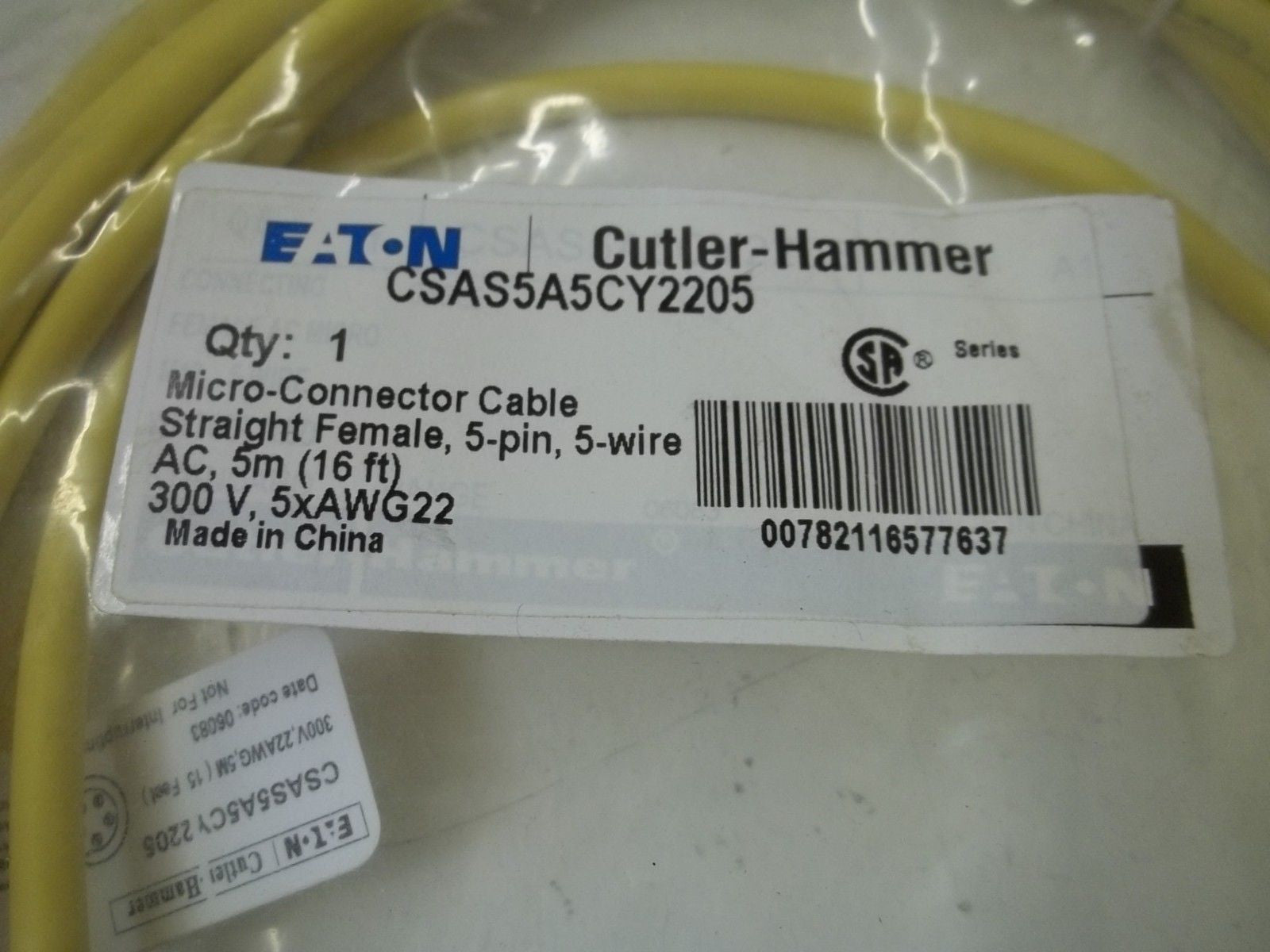 CUTLER HAMMER CSAS5A5CY2205 MICRO-CONNECTOR CABLE *NEW IN A FACTORY BAG*