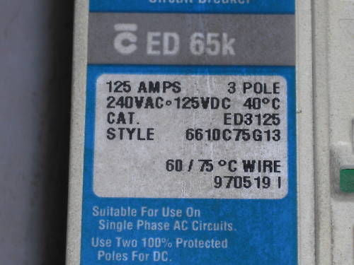 CUTLER HAMMER  ED3125 CIRCUIT BREAKER *USED*