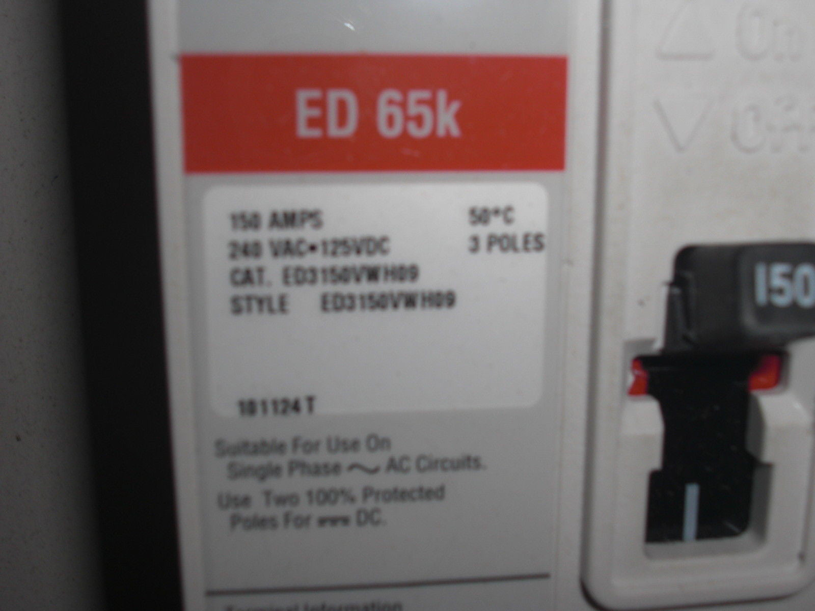 CUTLER HAMMER ED3150VWH09 3 POLE 150AMP 600 VAC CIRCUIT BREAKER *NEW IN BOX*