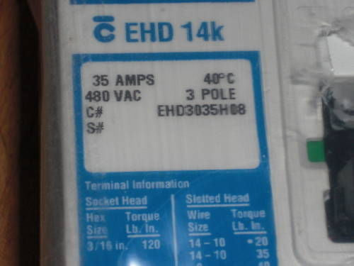 CUTLER HAMMER EHD3035H08 CIRCUIT BREAKER 35A *NEW IN BOX*