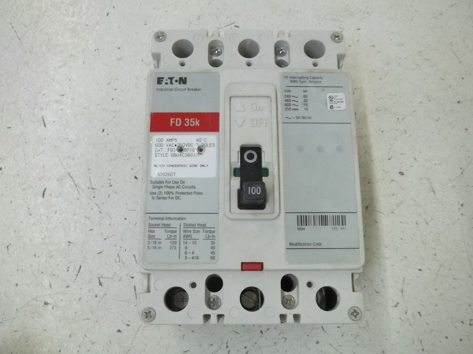 CUTLER HAMMER FD3100BP10 CIRCUIT BREAKER *USED*