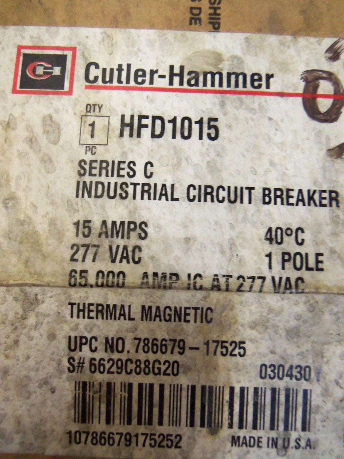 CUTLER HAMMER HFD1015 CIRCUIT BREAKER 15A *NEW IN BOX*