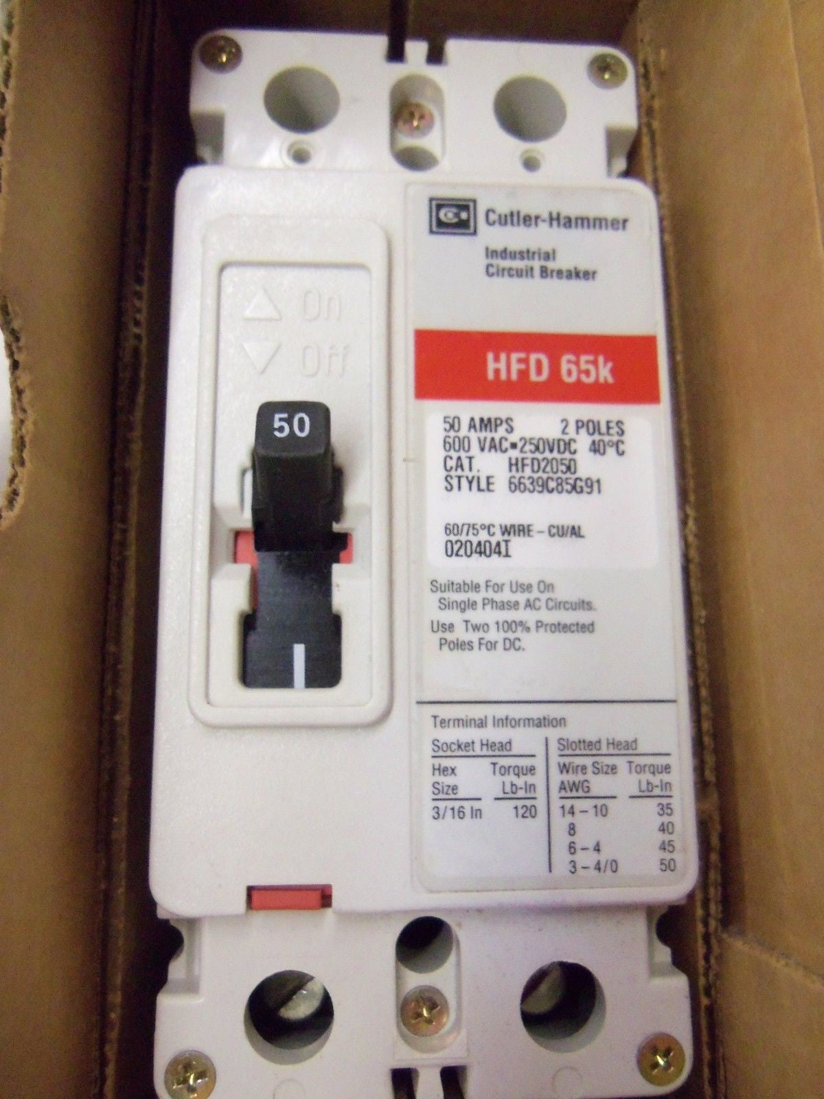 CUTLER-HAMMER HFD2050 CIRCUIT BREAKER *NEW IN BOX*