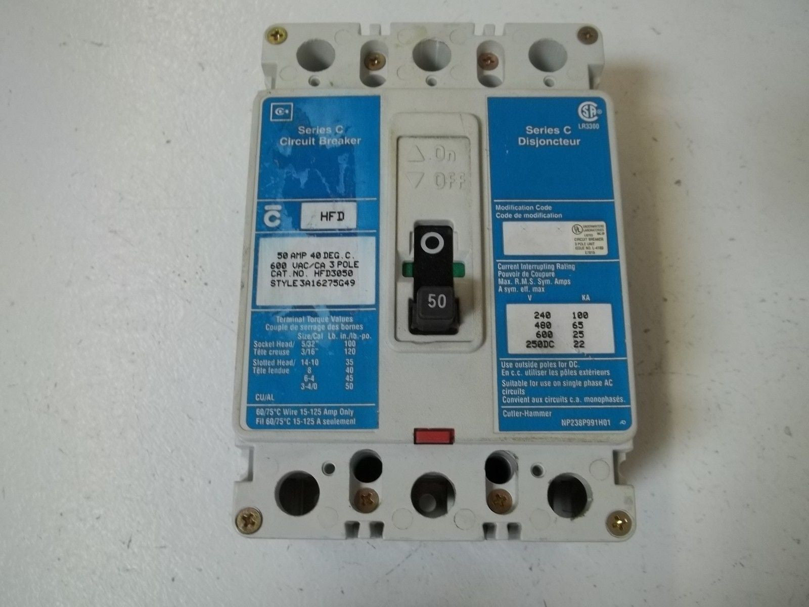 CUTLER HAMMER HFD3050 CIRCUIT  BREAKER 50A *USED*