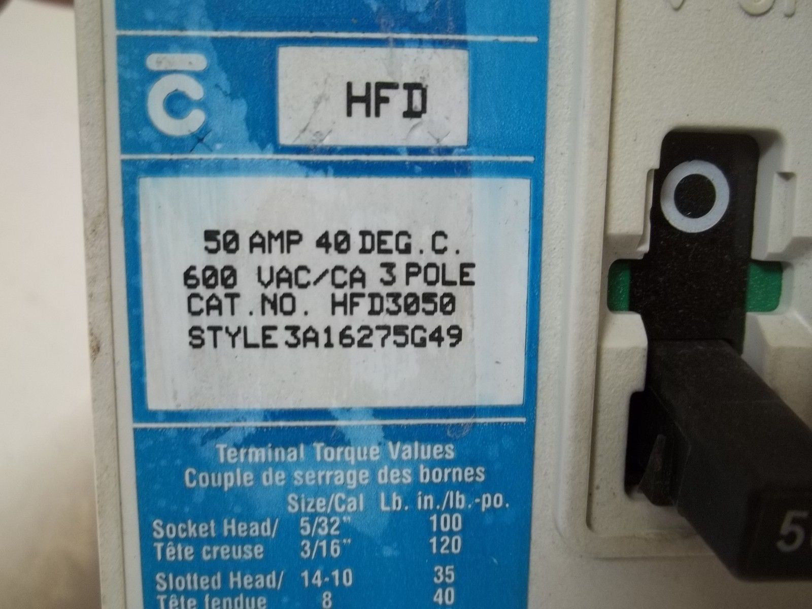 CUTLER HAMMER HFD3050 CIRCUIT  BREAKER 50A *USED*