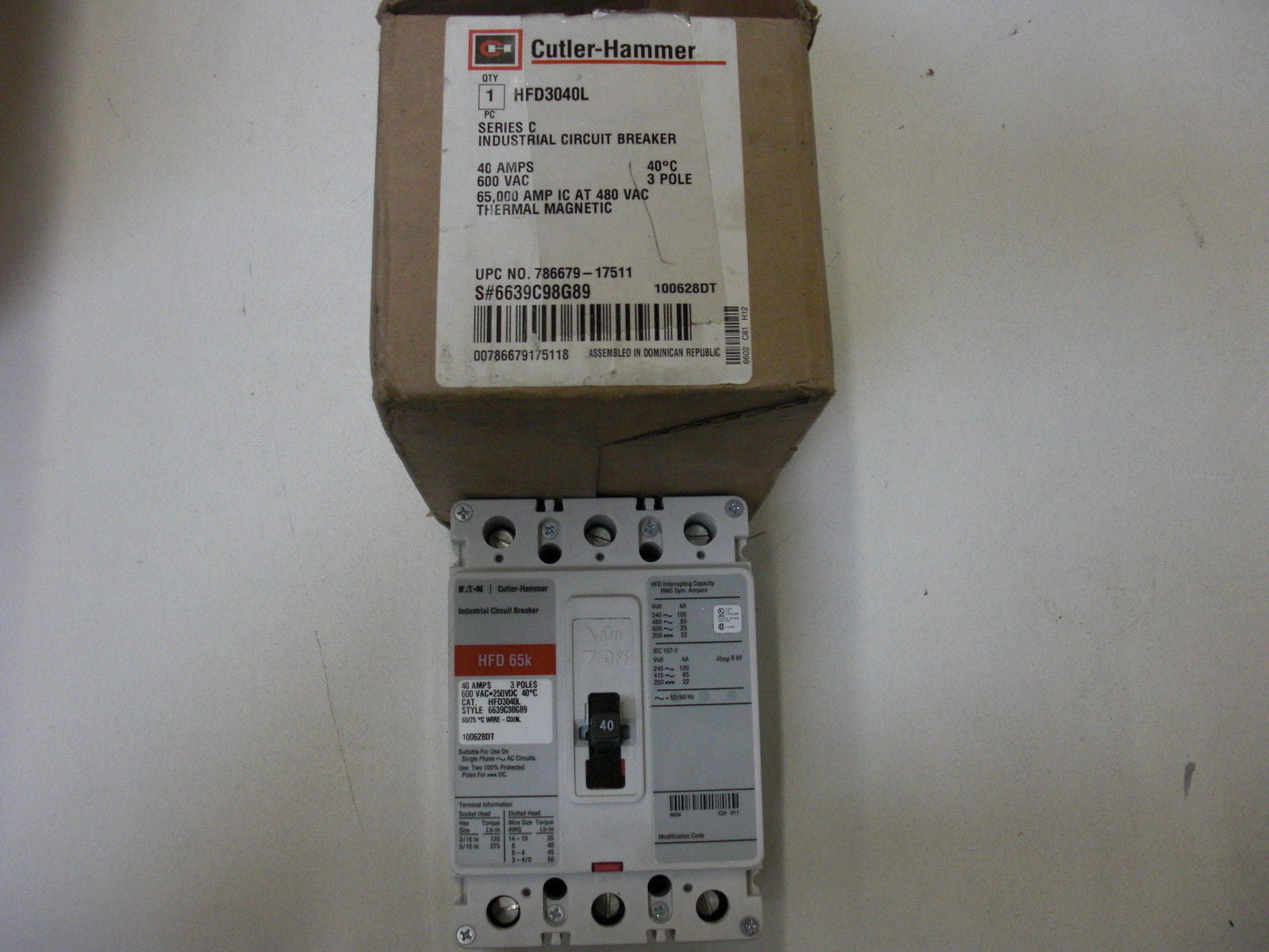 CUTLER-HAMMER HFD3040L 3 POLE 600 VOLT 40 AMP   *NEW IN BOX*