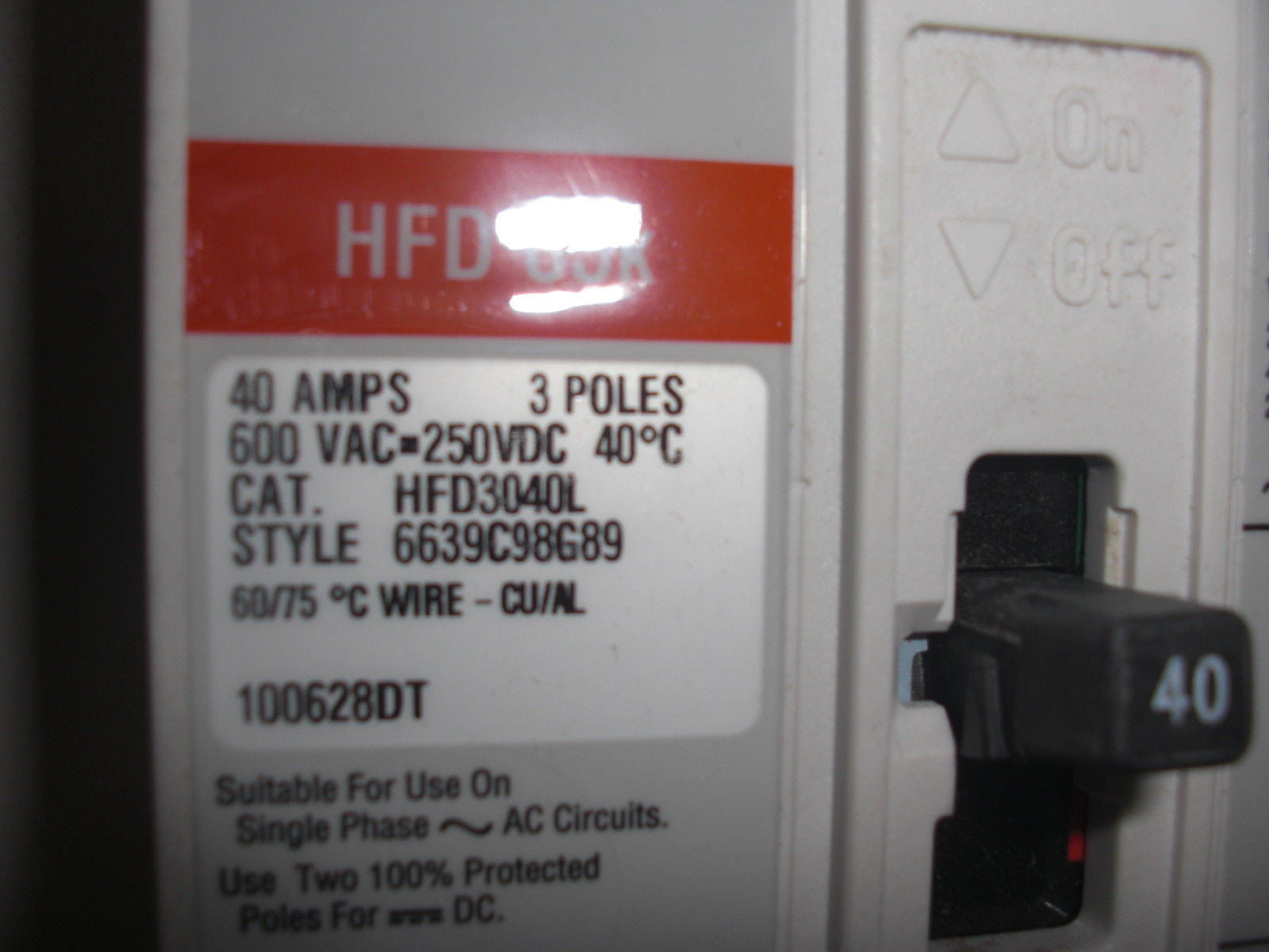 CUTLER-HAMMER HFD3040L 3 POLE 600 VOLT 40 AMP   *NEW IN BOX*