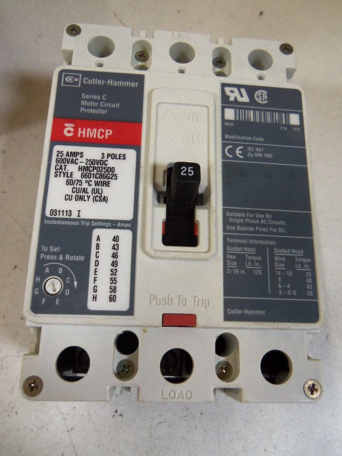 CUTLER HAMMER HMCP025D0 CIRCUIT BREAKER 25A *NEW IN BOX*