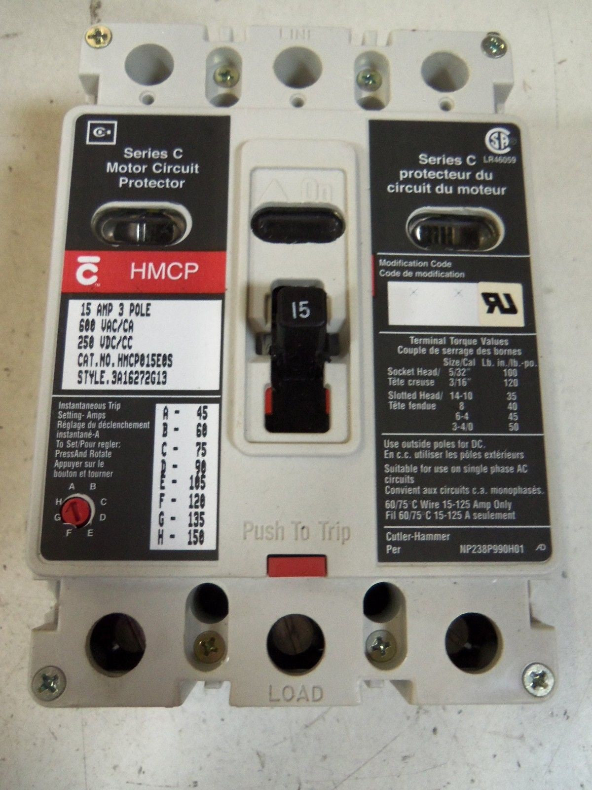 CUTLER HAMMER HMCP015ES MOTOR CIRCUIT PROTECTOR 15A *NEW IN BOX*