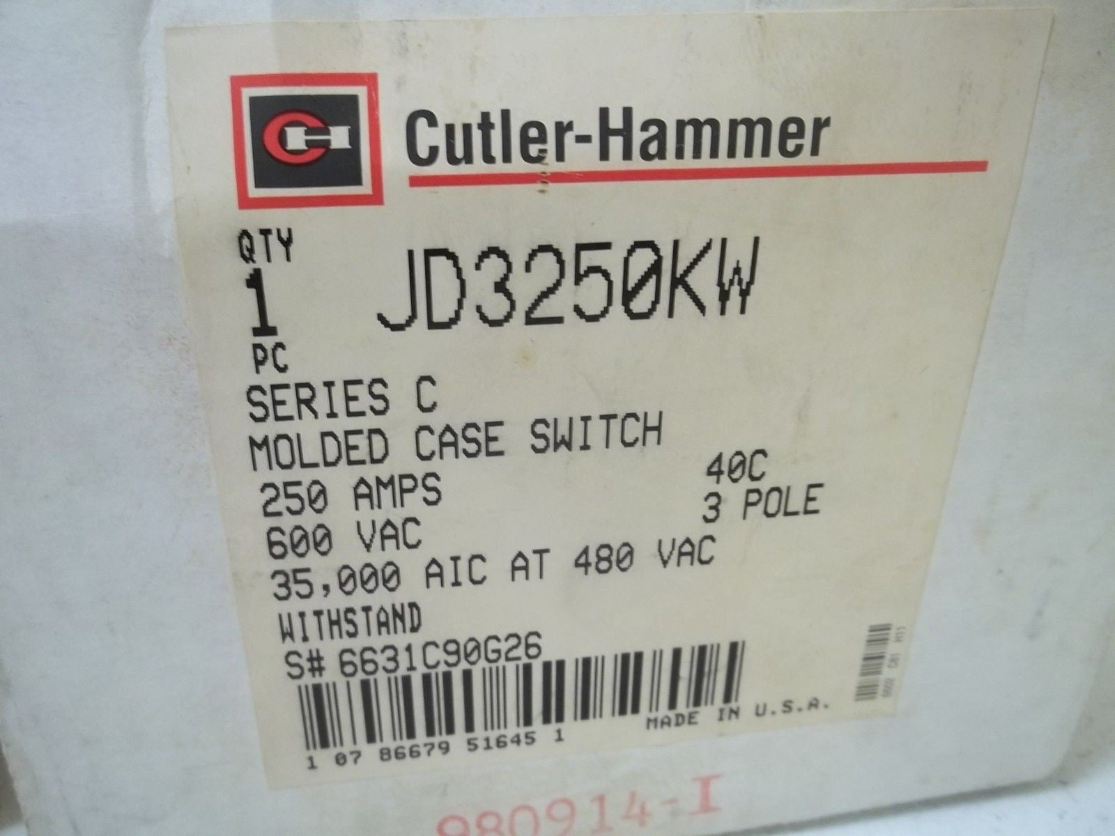 CUTLER-HAMMER JD3250KW CIRCUIT BREAKER *NEW IN BOX*