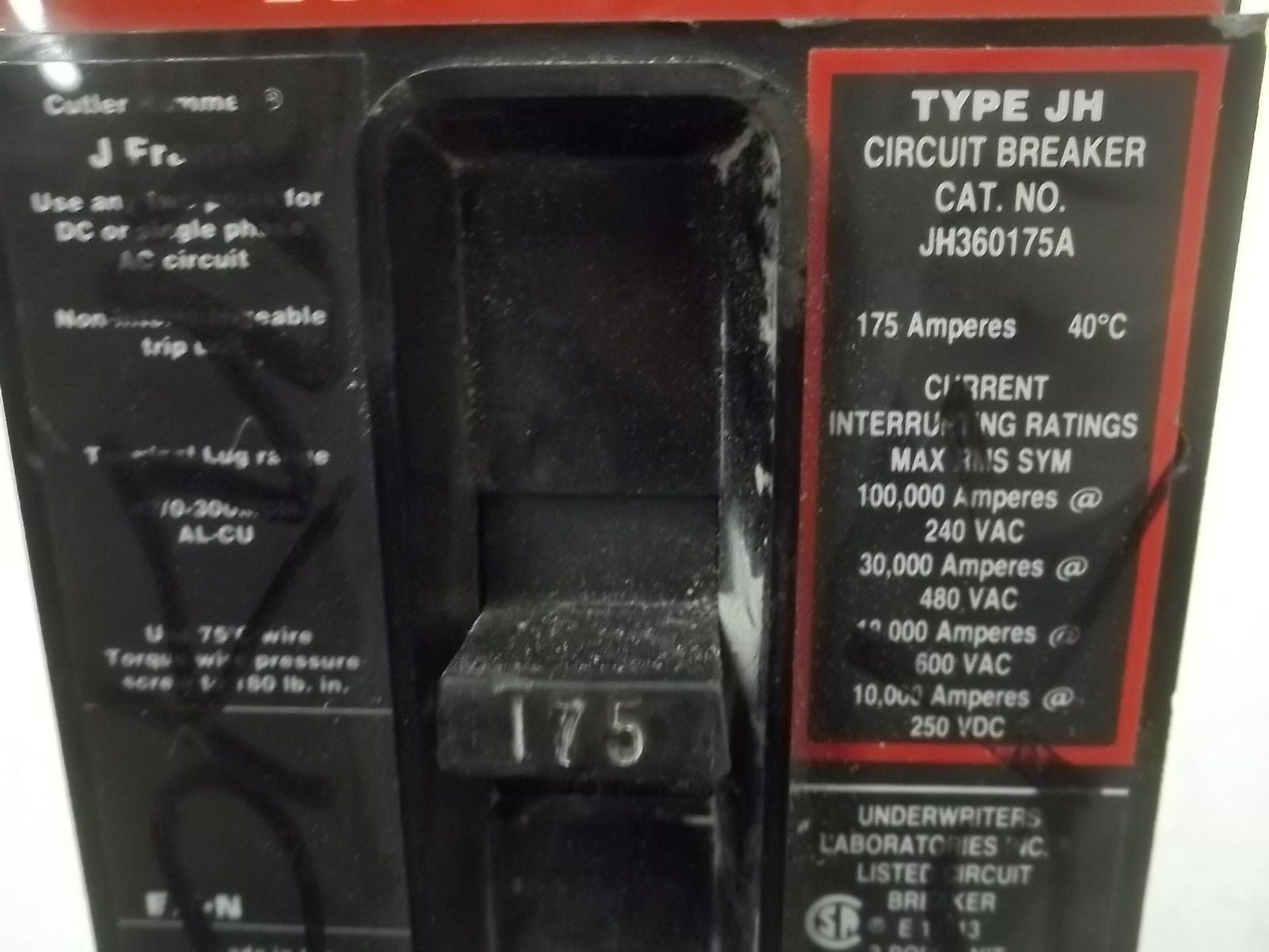 CUTLER HAMMER JH360175A CIRCUIT BREAKER *USED*