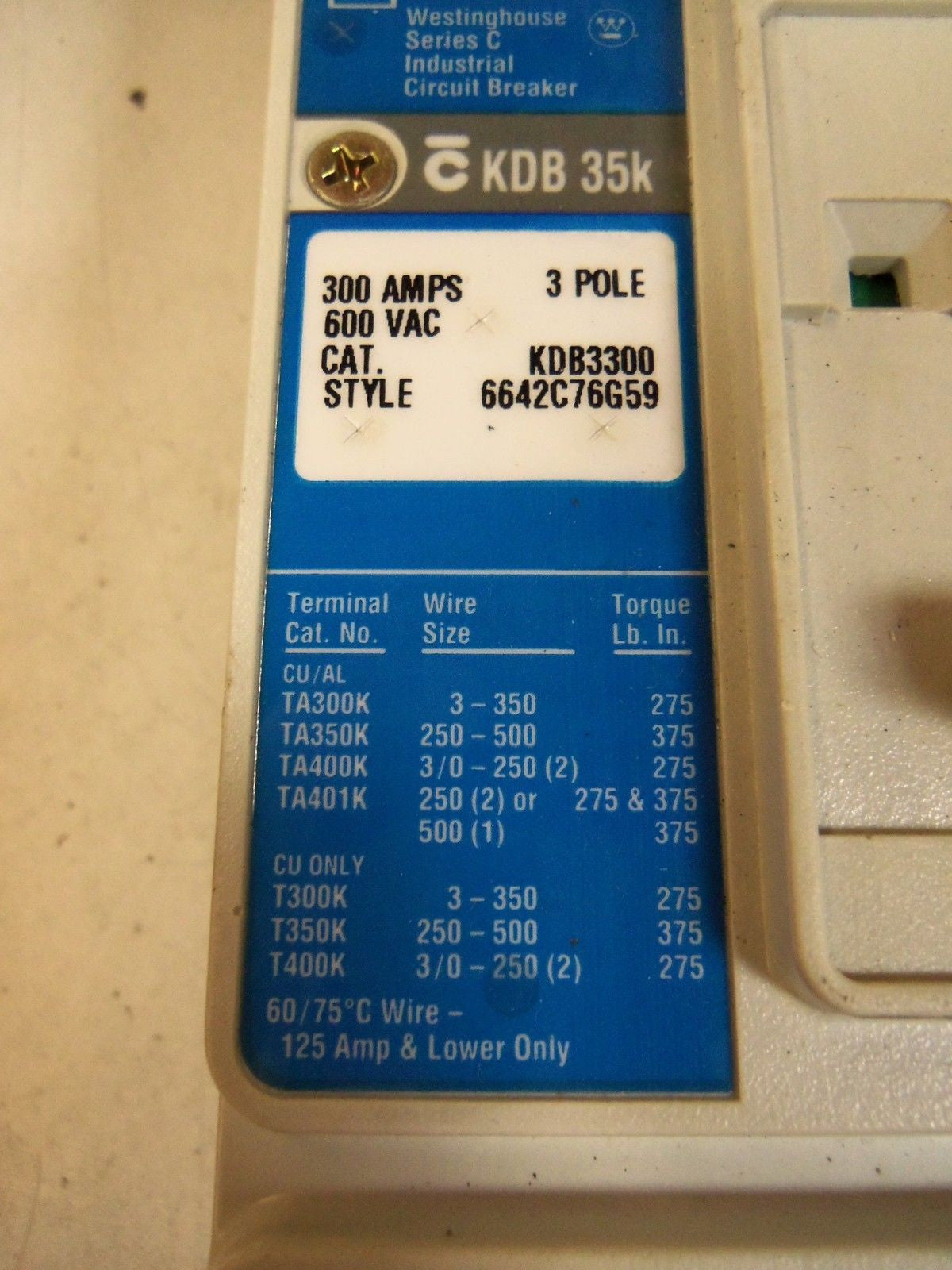 CUTLER HAMMER KDB3300 CIRCUIT BREAKER 300A *NEW NO BOX*