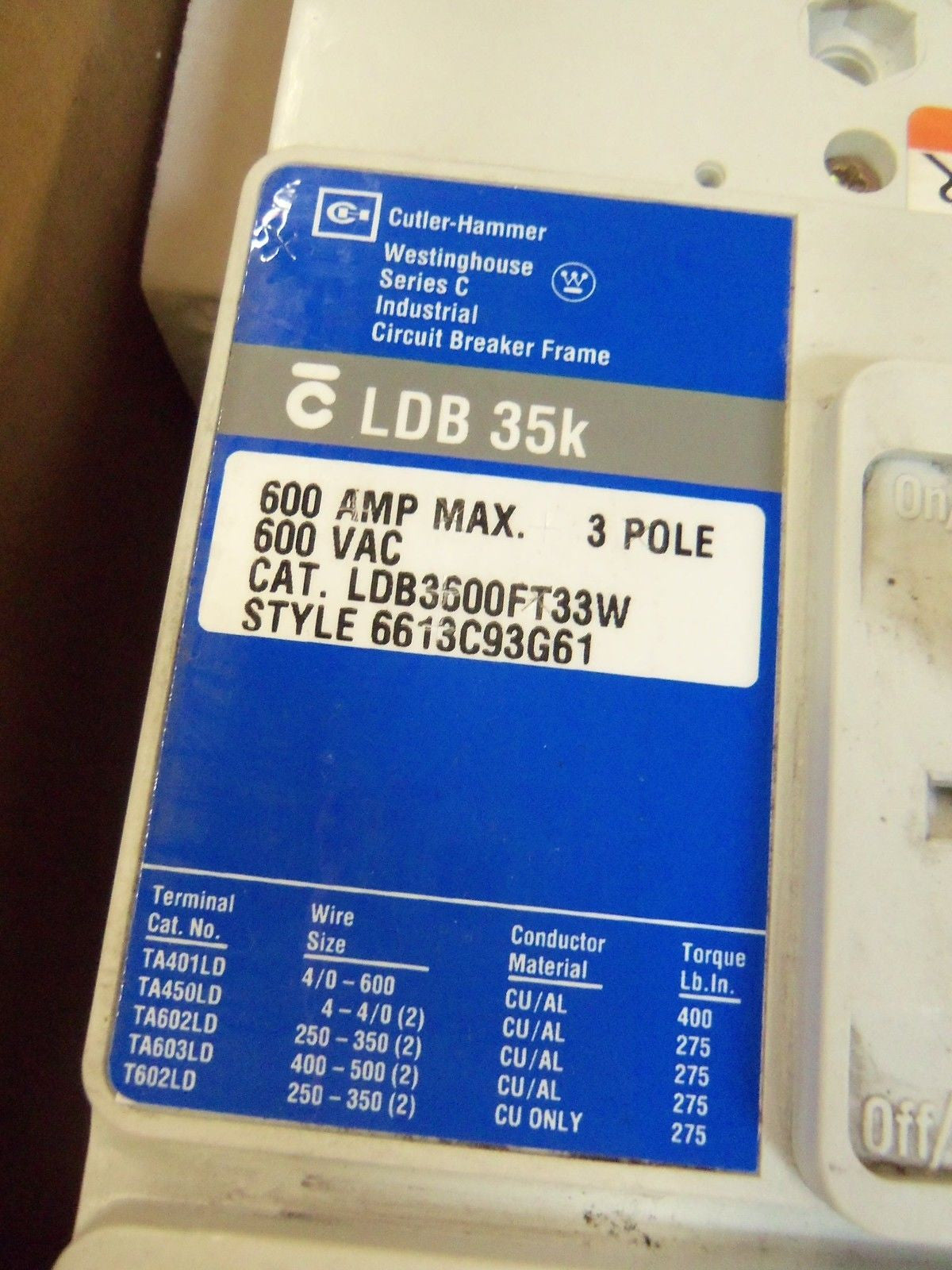 CUTLER HAMMER LBD3600FT33W CIRCUIT BREAKER *NEW IN BOX*