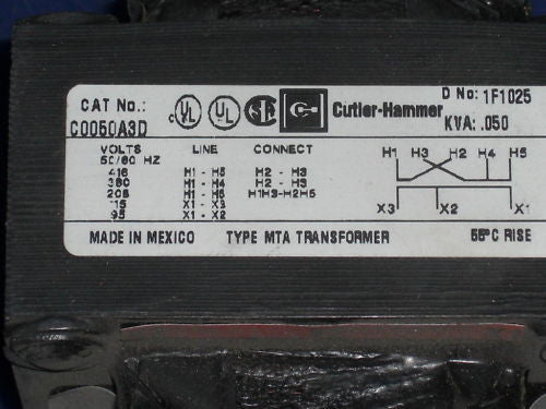 CUTLER HAMMER TRANSFORMER C0050A3D *USED*