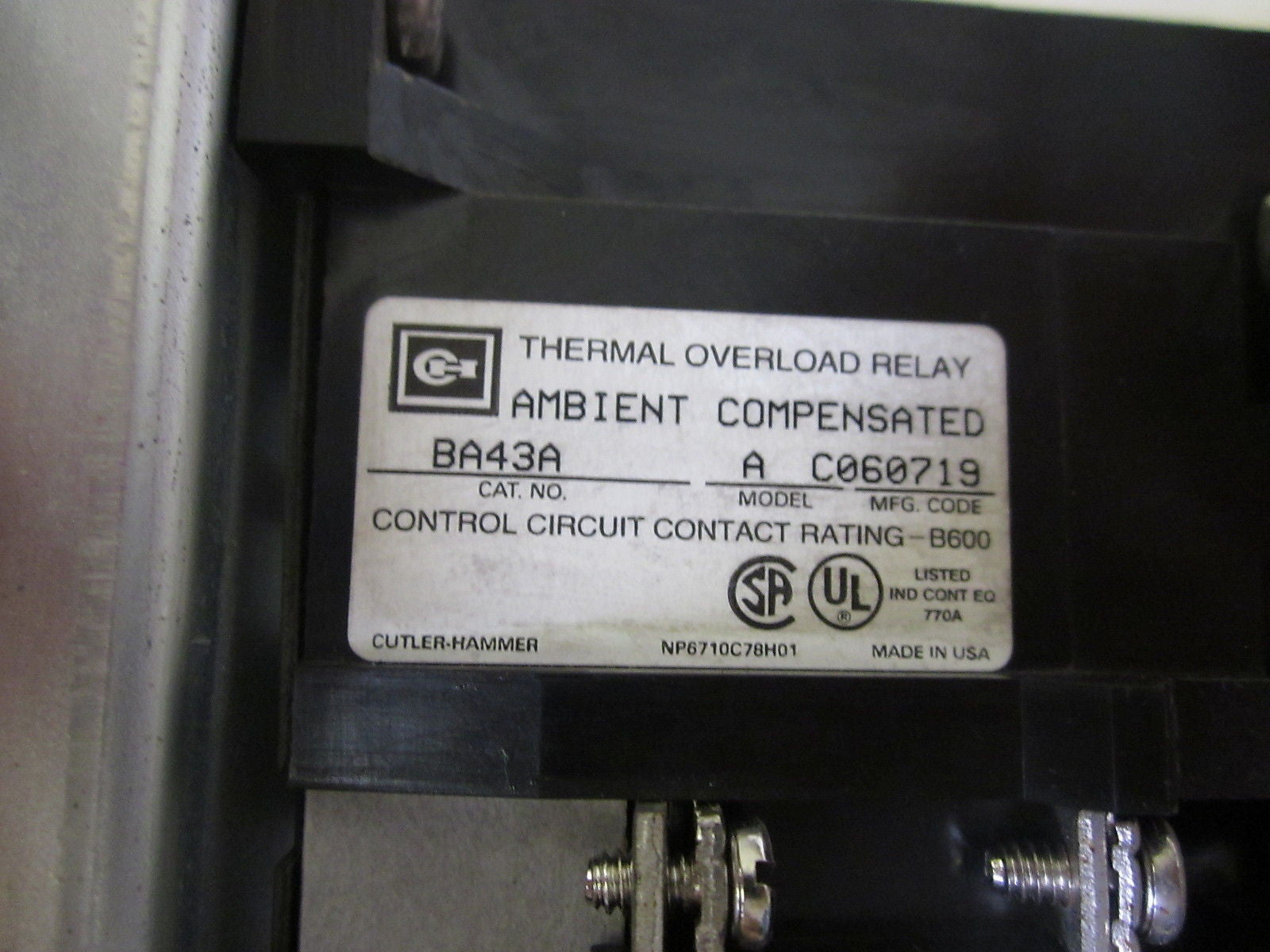 CUTLER HAMMER 13A43A A C060719 THERMAL OVER LOAD RELAY *NEW NO BOX*