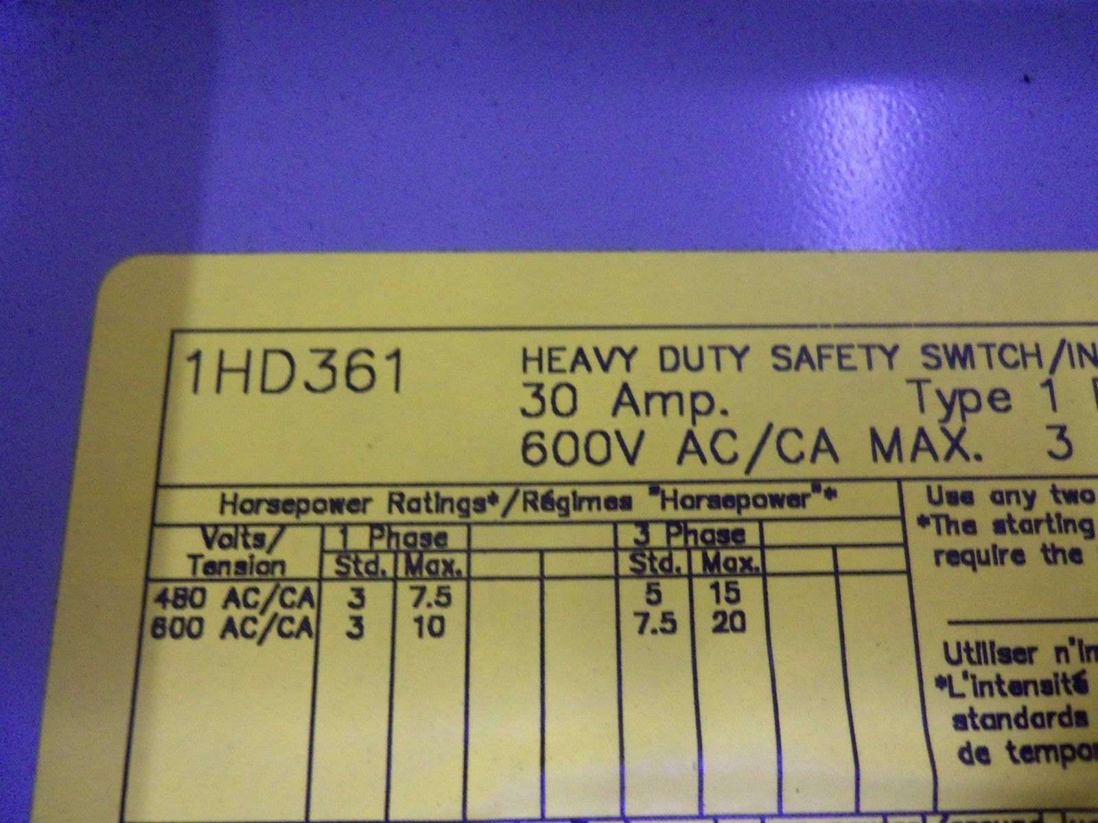 CUTLER HAMMER 1HD361 SAFETY SWITCH *USED*