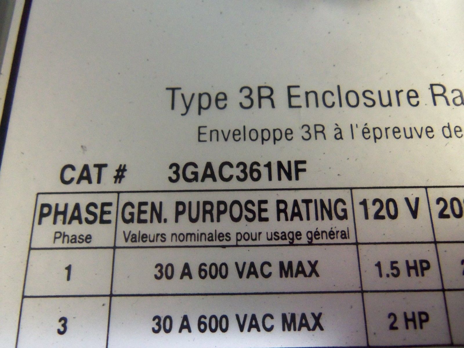 CUTLER HAMMER 3GAC361NF *NEW NO BOX*
