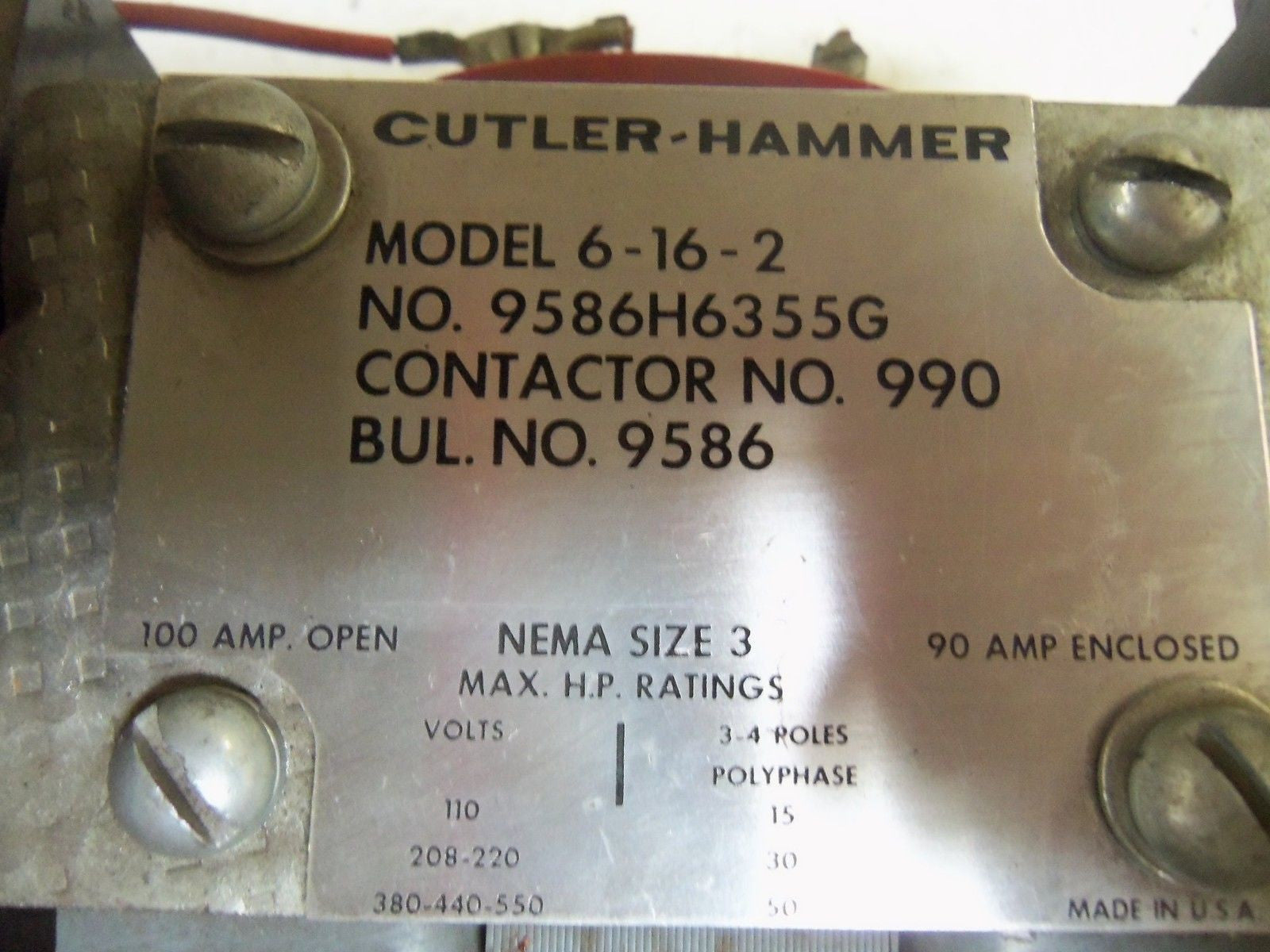 CUTLER HAMMER 6-16-2 CONTACT KIT *USED*
