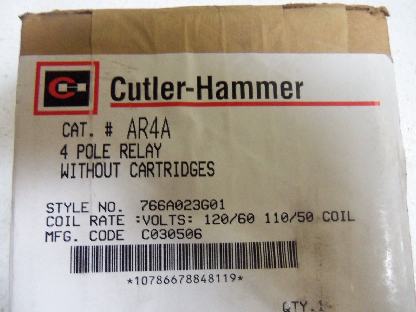 CUTLER HAMMER AR4A RELAY W/O CONTACTS *SEALED*