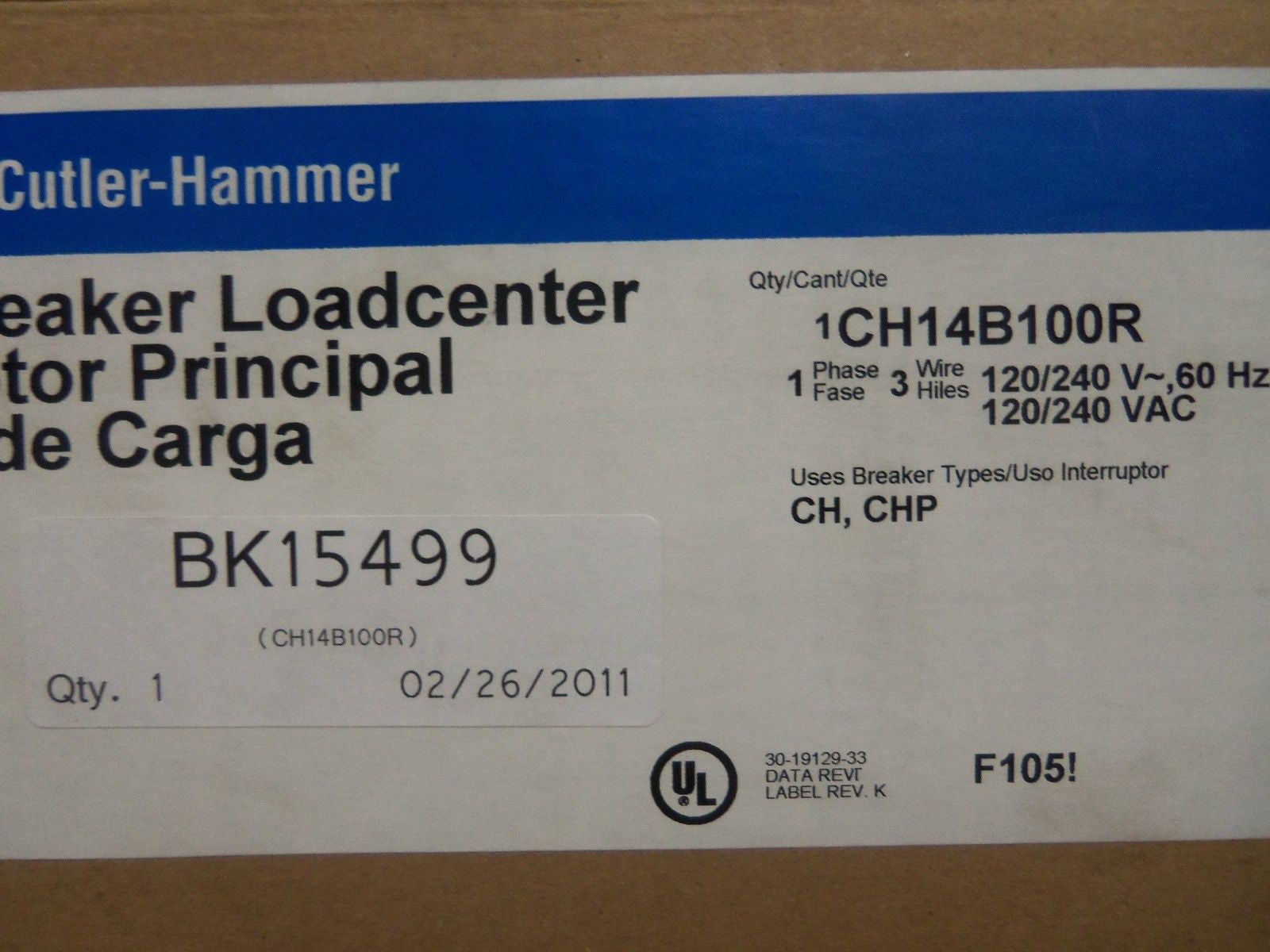 CUTLER HAMMER CH14B100R *NEW IN BOX*
