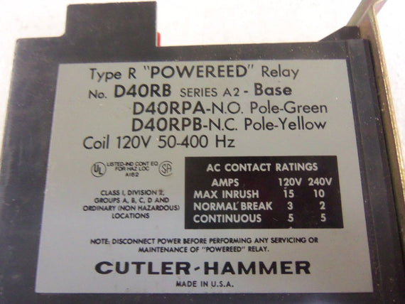CUTLER HAMMER D40RPA CONTACT *USED*