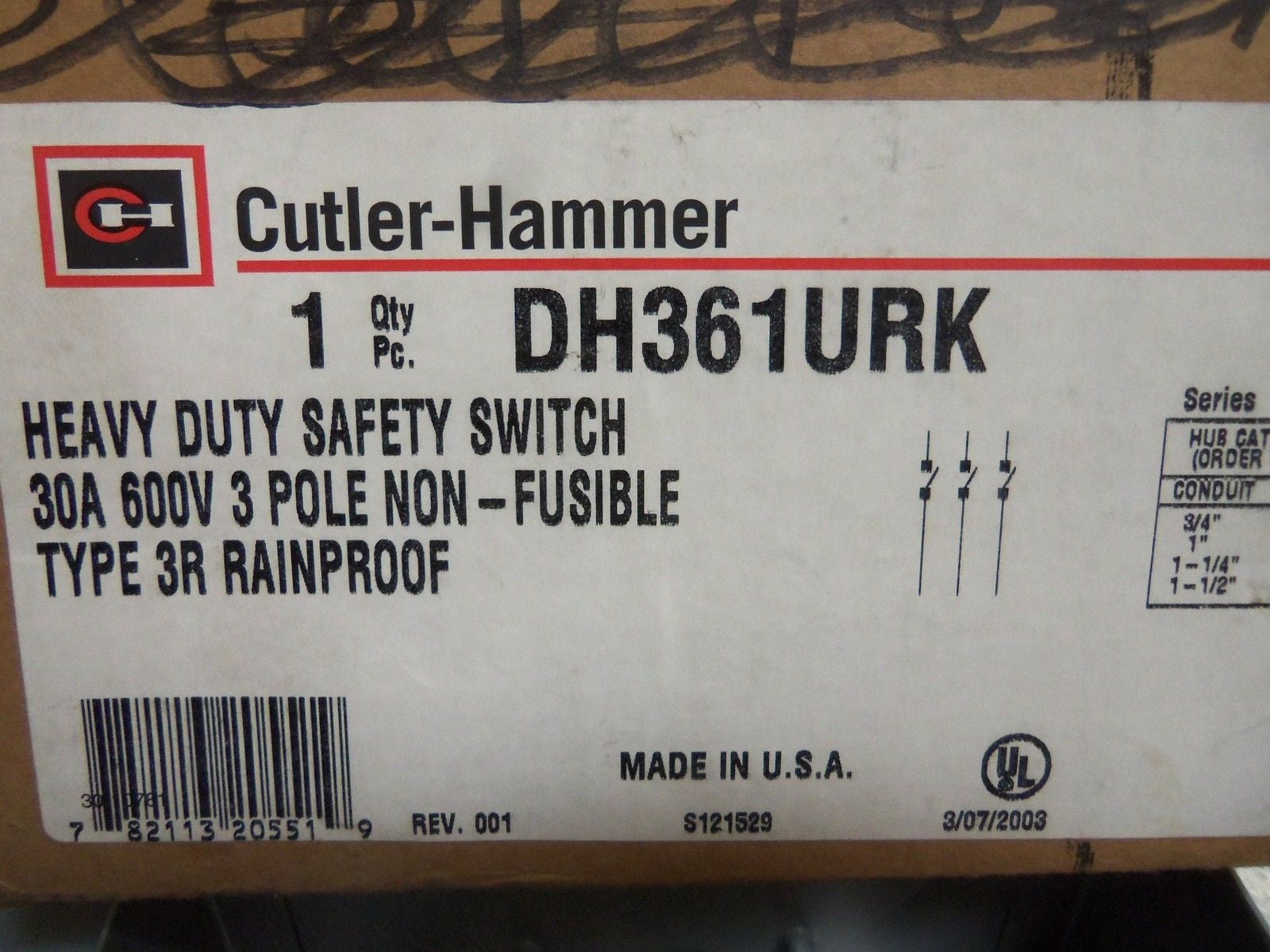 CUTLER HAMMER DH361URK SAFETY SWITCH *NEW IN BOX*