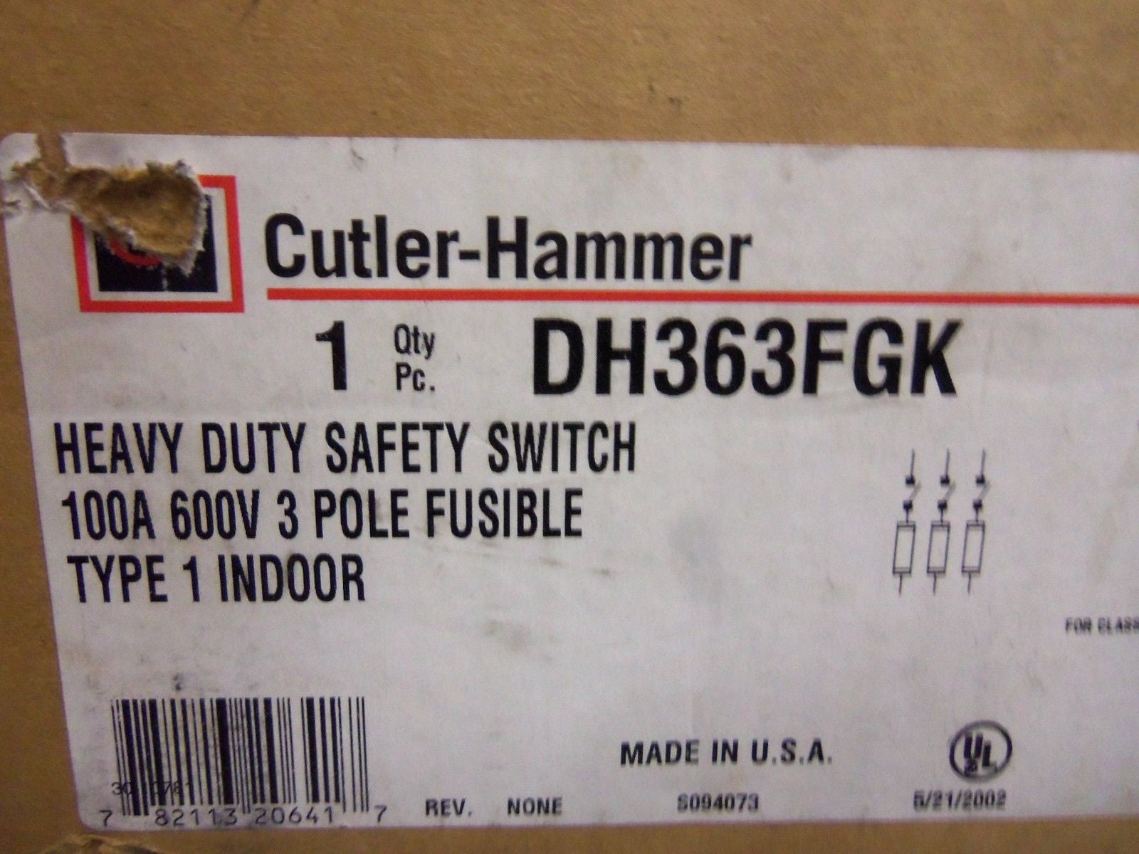 CUTLER HAMMER DH363FGK SAFETY SWITCH *NEW IN BOX*