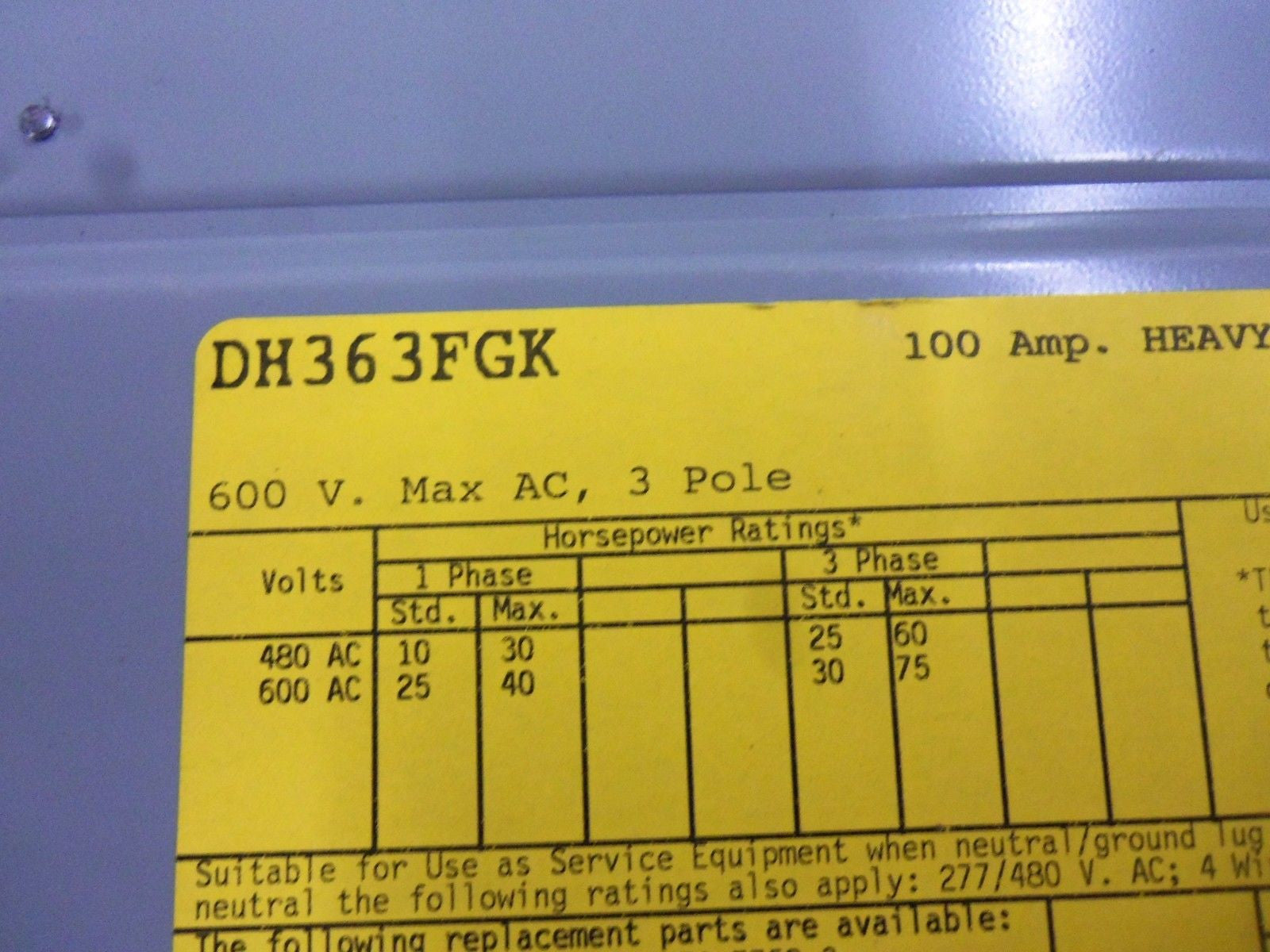 CUTLER HAMMER DH363FGK SAFETY SWITCH (AS PICTURED) *USED*