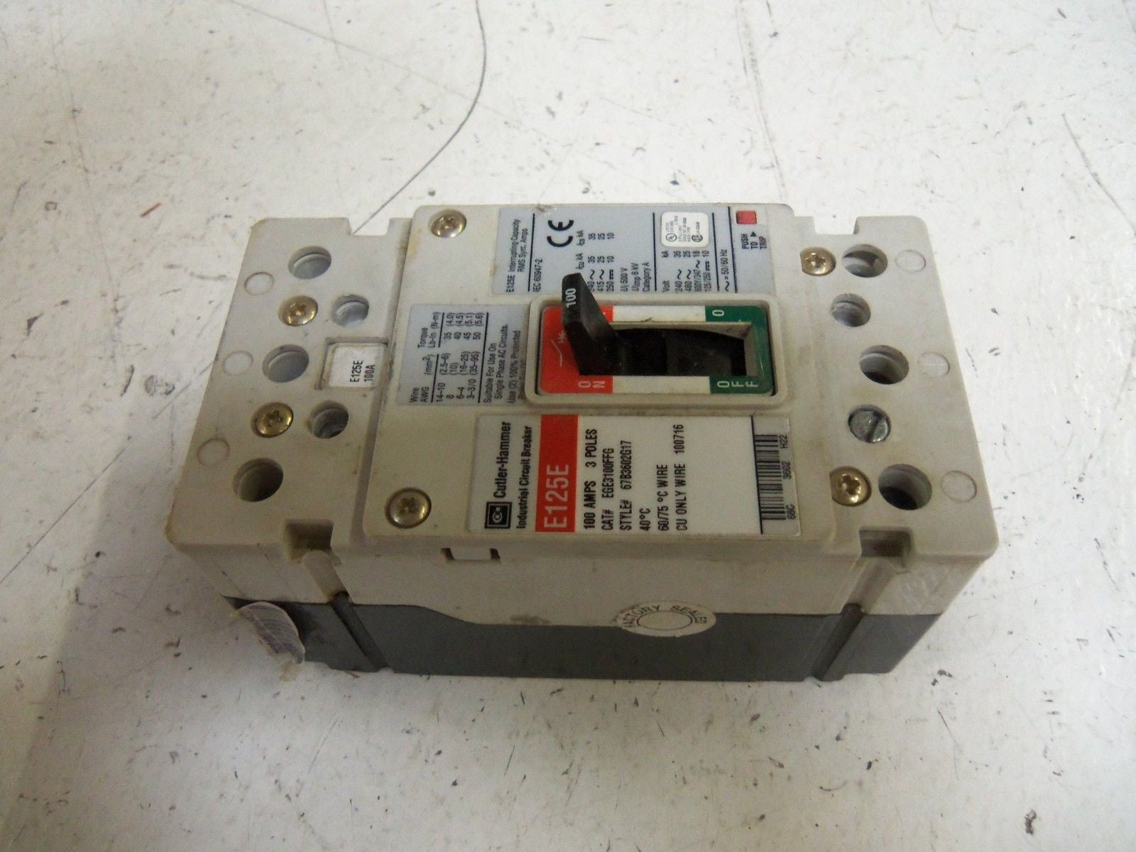 CUTLER HAMMER EGE3100FFG CIRCUIT BREAKER *USED*