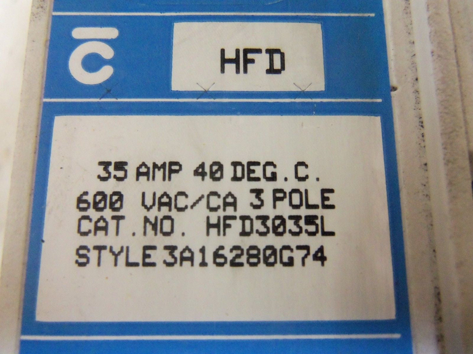 CUTLER HAMMER HFD3035L CIRCUIT BREAKER 35A *USED*