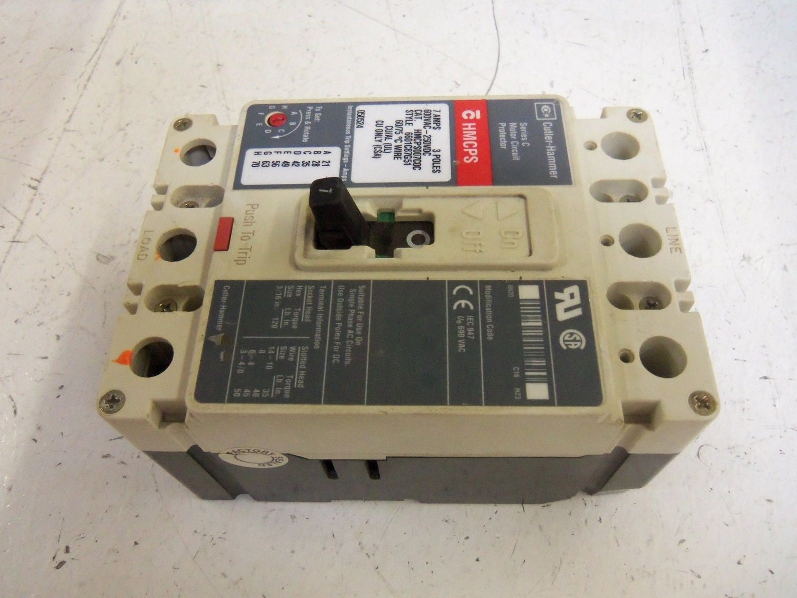 CUTLER HAMMER HMCPS007C0C CIRCUIT BREAKER *USED*