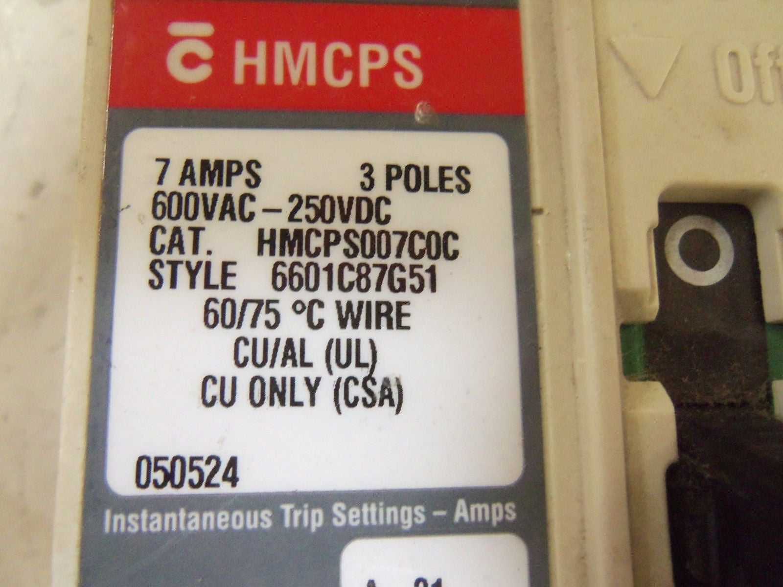 CUTLER HAMMER HMCPS007C0C CIRCUIT BREAKER *USED*