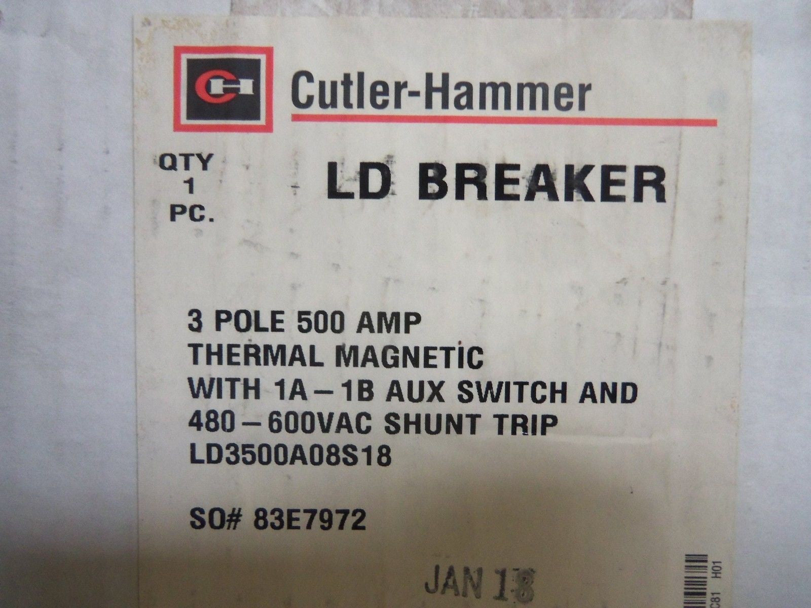 CUTLER HAMMER LD3500A08S18 CIRCUIT BREAKER *NEW IN BOX*