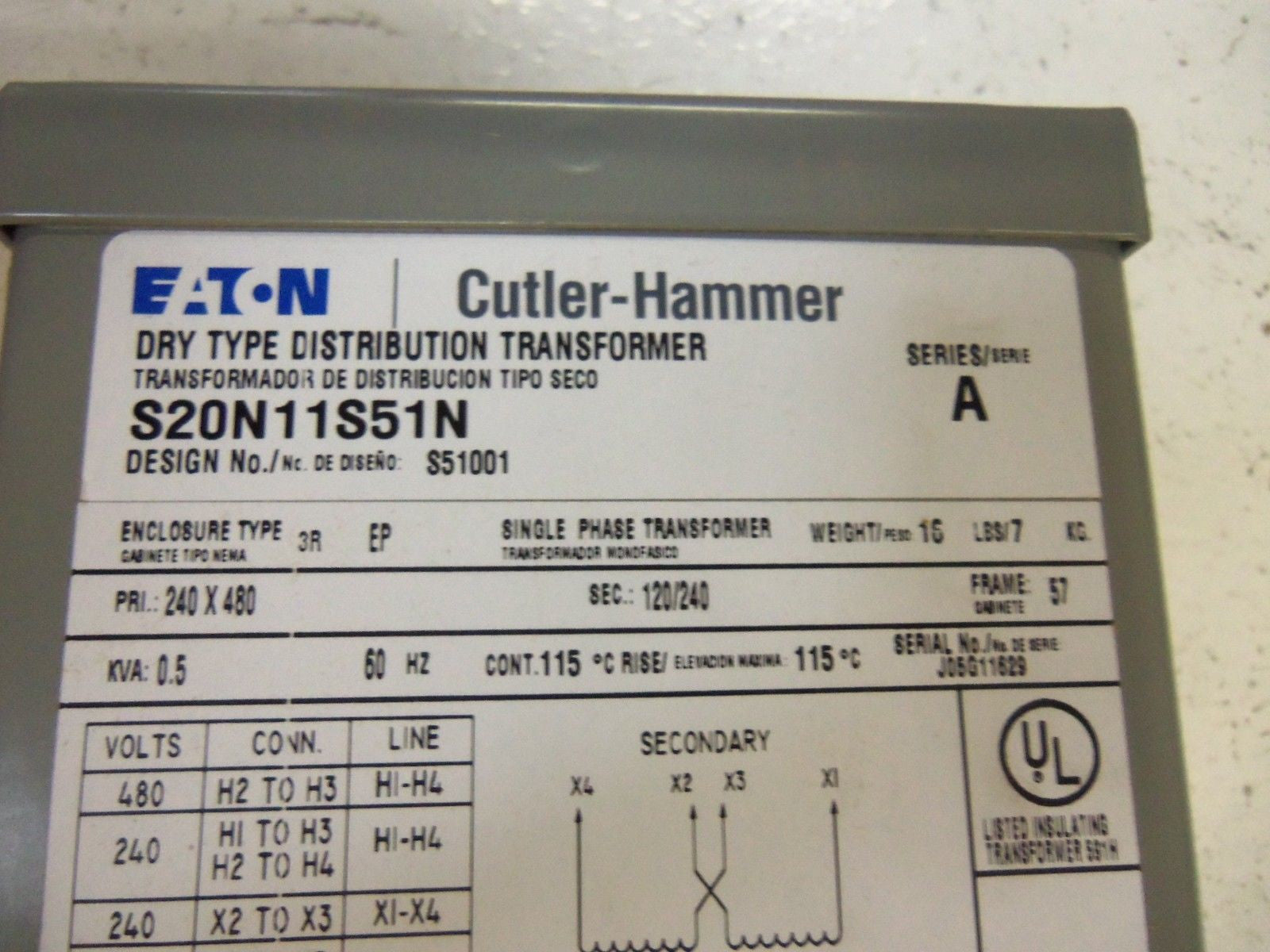 CUTLER HAMMER S20N11S51N S51001 TRANSFORMER *NEW IN BOX*