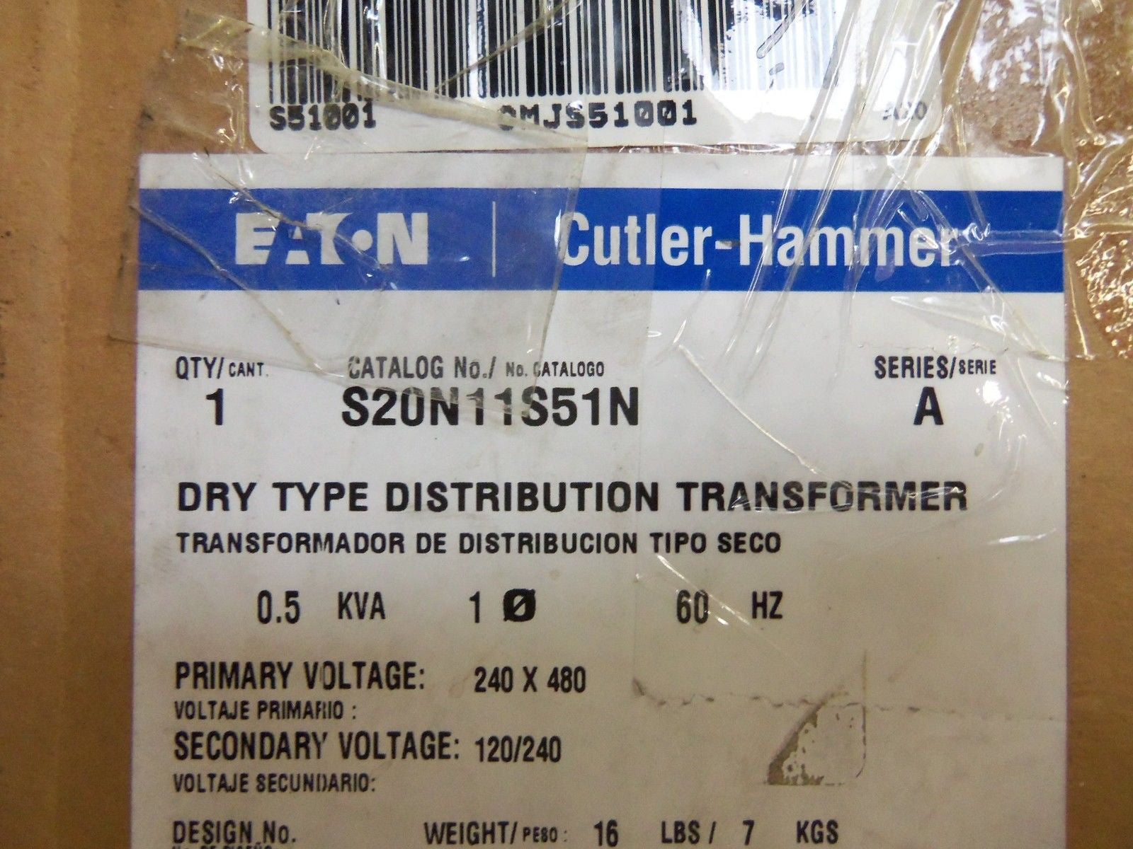 CUTLER HAMMER S20N11S51N S51001 TRANSFORMER *NEW IN BOX*