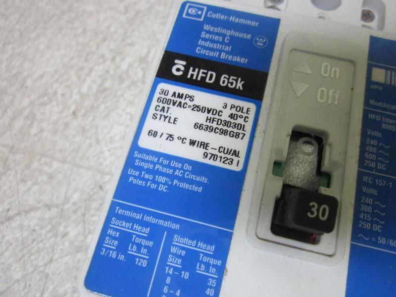 WESTINGHOUSE HFD3030L CIRCUIT BREAKER 30A *USED*