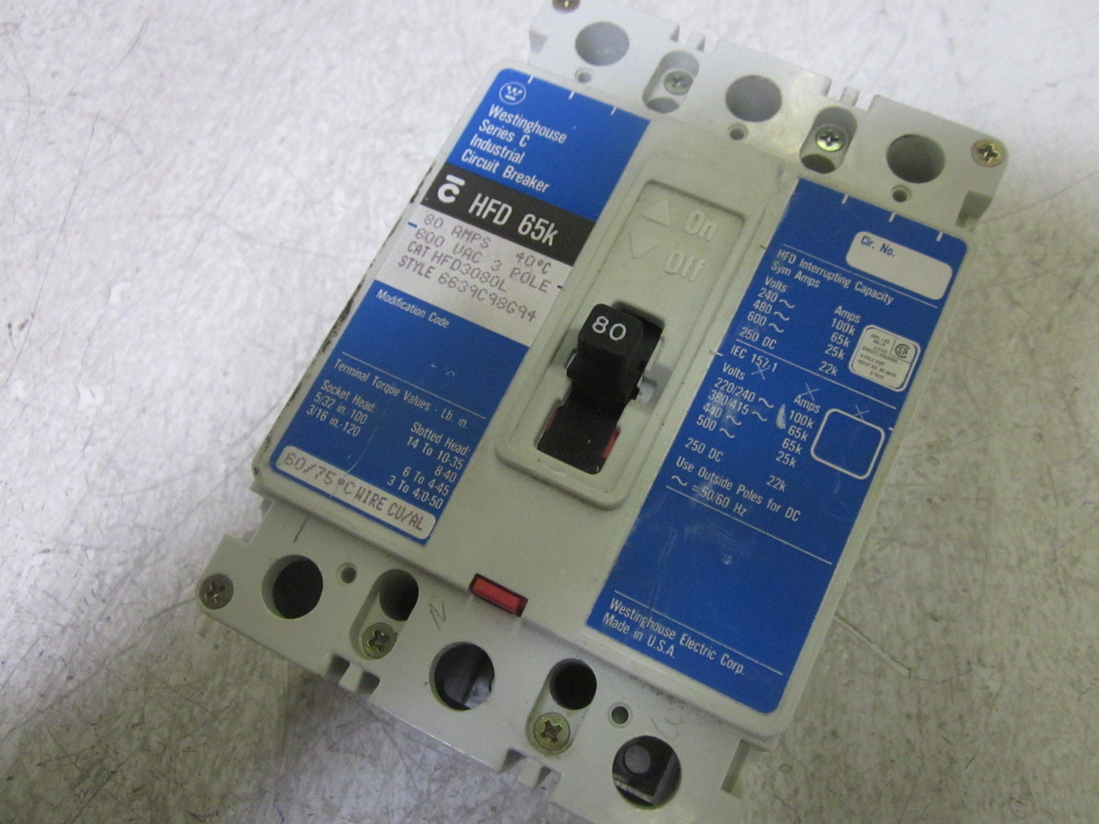 WESTINGHOUSE HFD3080L CIRCUIT BREAKER 80A *USED*