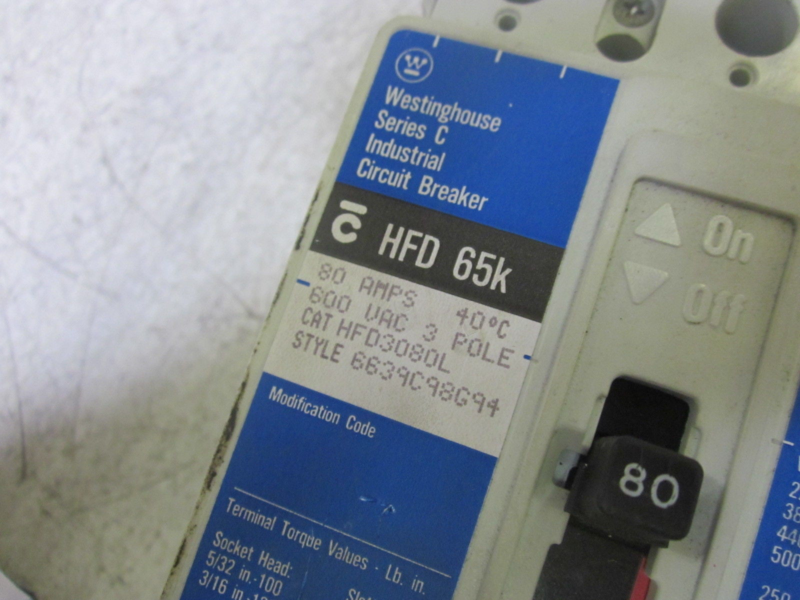 WESTINGHOUSE HFD3080L CIRCUIT BREAKER 80A *USED*