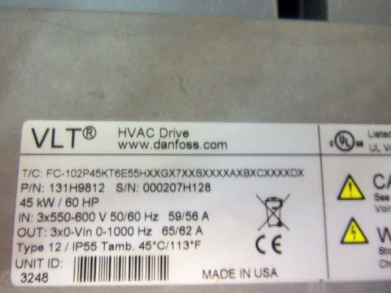 DANFOSS 131H9812 60 HF VLT FC-100 SERIES DUAL DRIVE WITH 174Z1919 *NEW NO BOX*