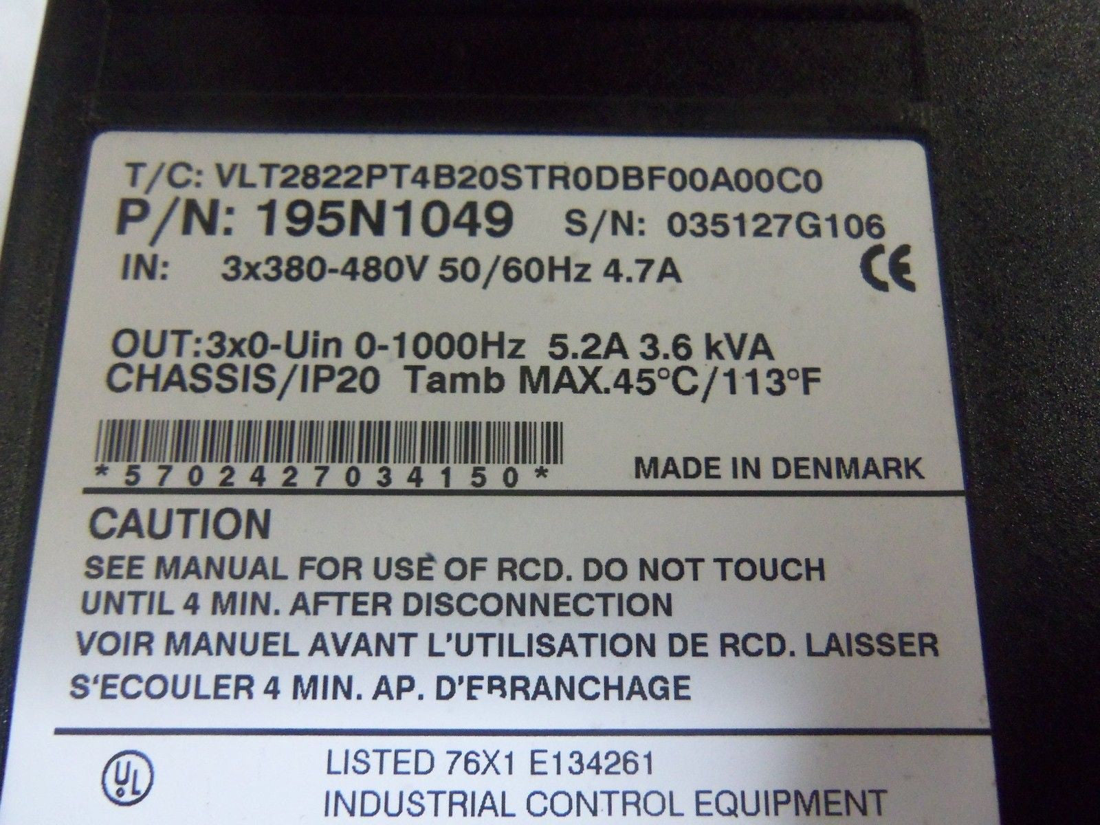 DANFOSS VLT2822PT4B20STR0DBF00A00C0 195N1049 AC DRIVE *NEW NO BOX*