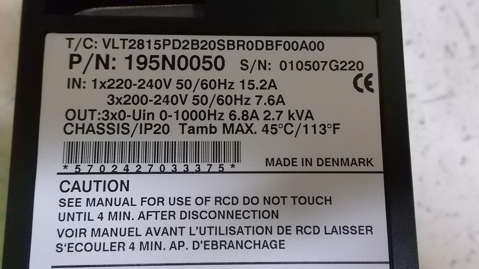 DANFOSS VLT2815PD2B20SBR0DBF00A00 DRIVE *NEW NO BOX*