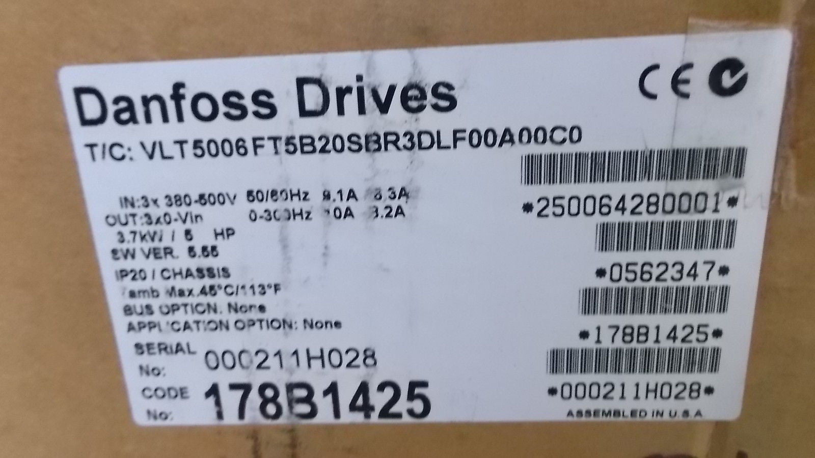 DANFOSS VLT5006FT5B20SBR3DLF00A00C0 DRIVE *NEW IN BOX*