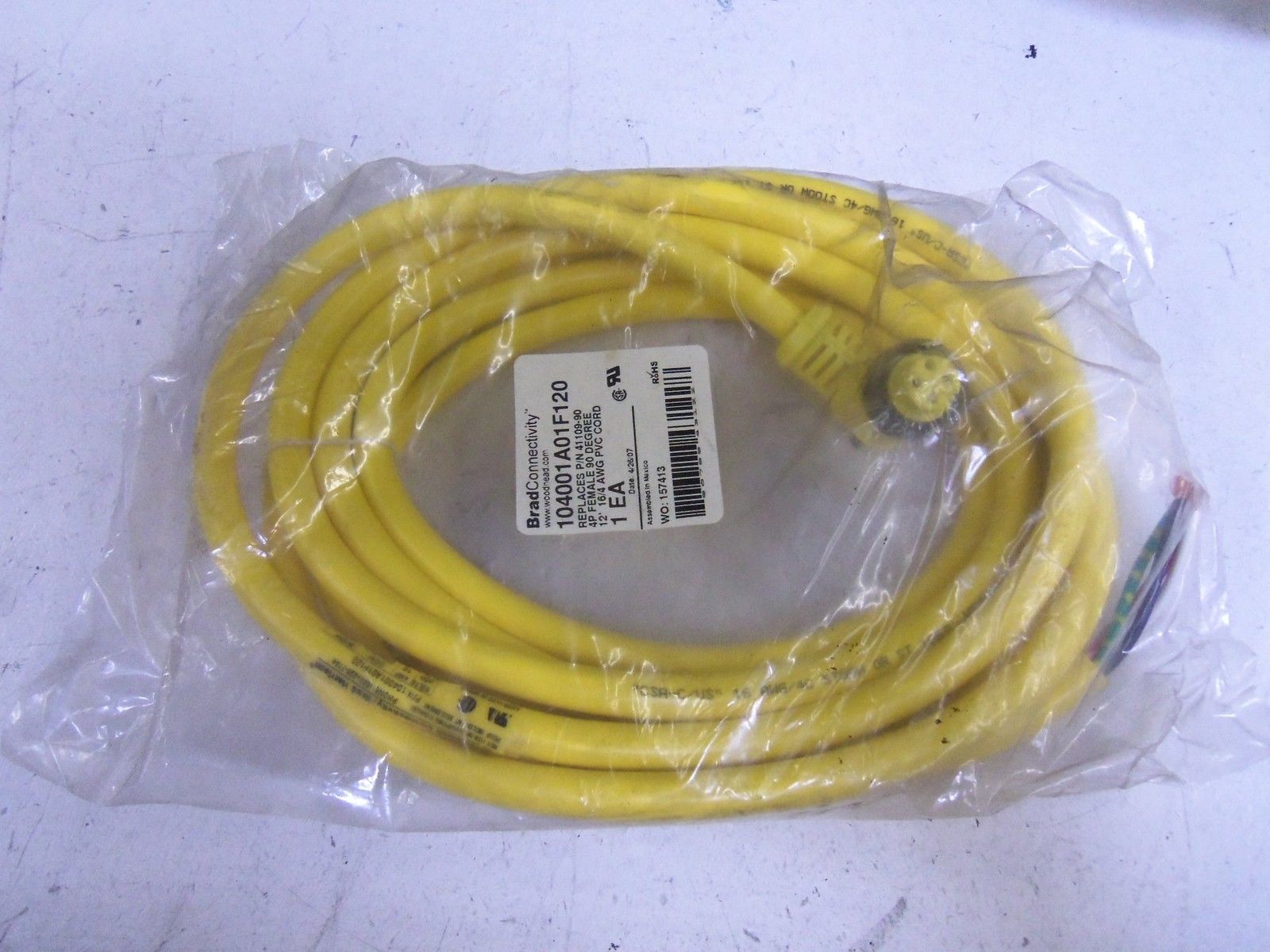 DANIEL WOODHEAD 41109-90 104001A01F120 CONNECTOR CABLE *NEW IN FACTORY BAG*