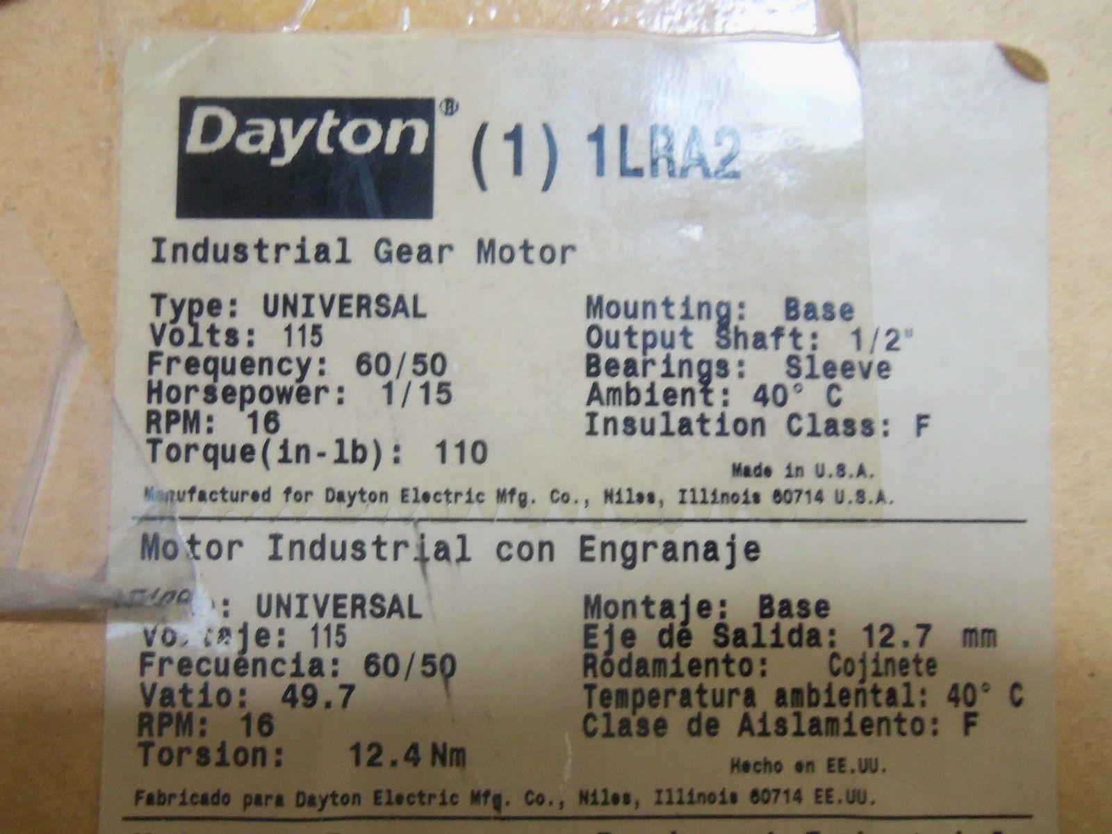 DAYTON 1LRA2 *NEW IN BOX*