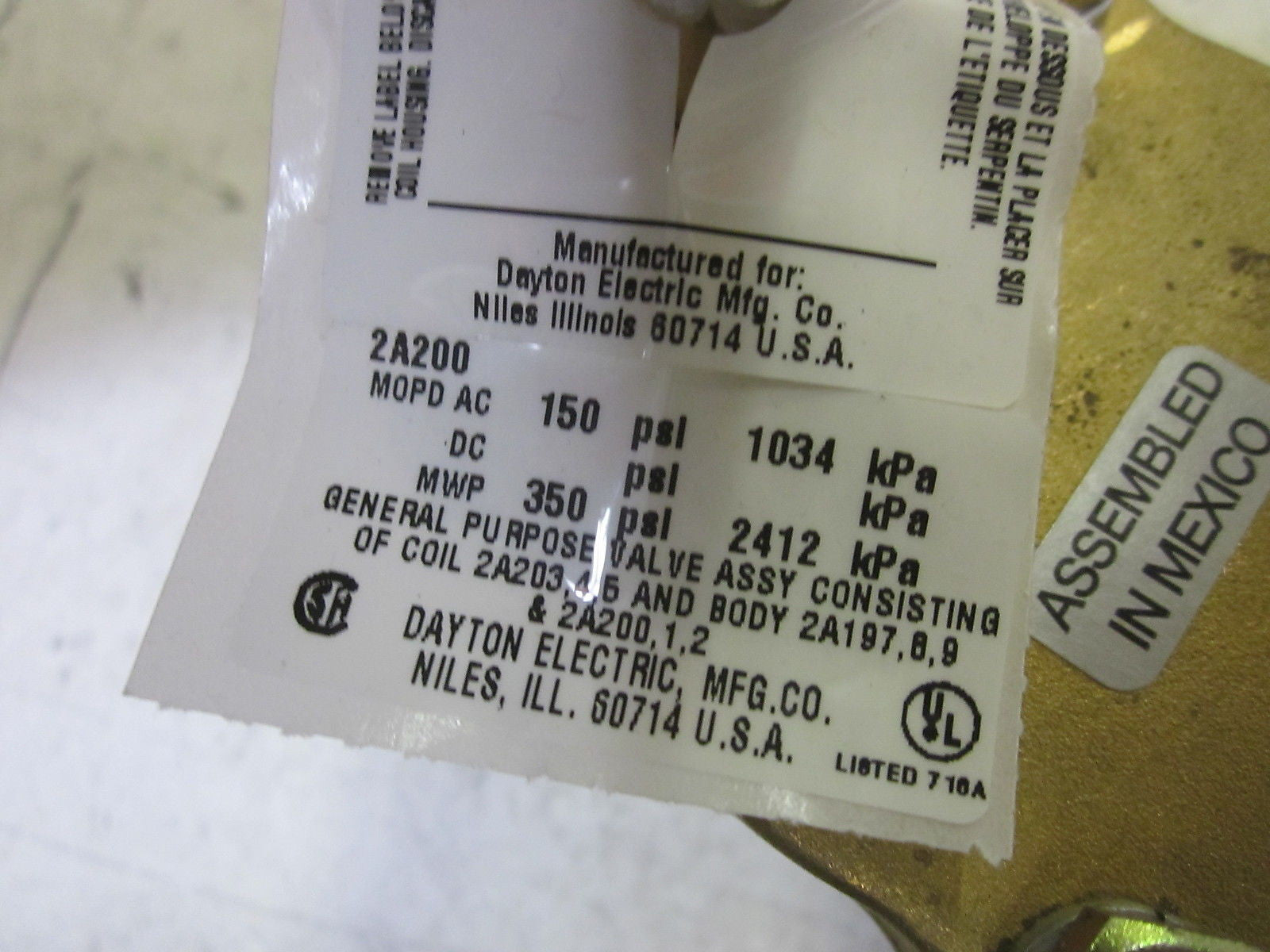 DAYTON 2A200 SOLENOID VALVE 150PSI *NEW NO BOX*